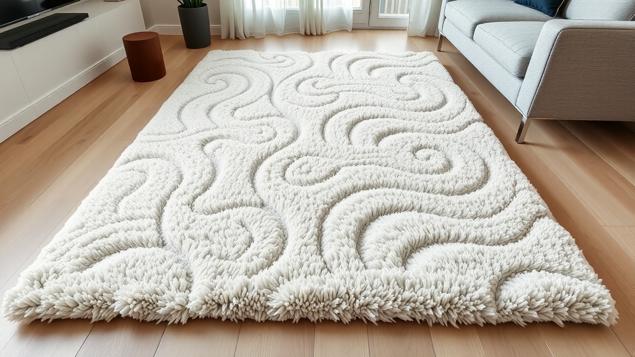 Covor 3D living cu pile sculpturat alături de margine clasică plată