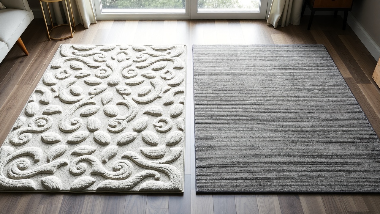 Comparație covor 3D living cu relief față de covor clasic plat