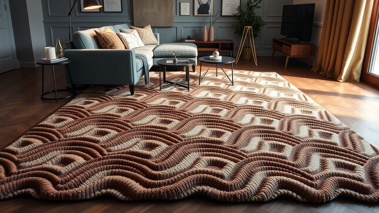 Covor 3D living modern care ancorează zona de relaxare