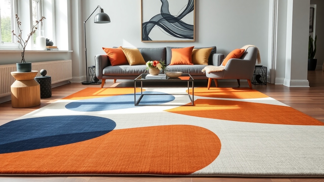 Covor de living cu model abstract colorat, stil scandinav, aspect estetic la preț accesibil