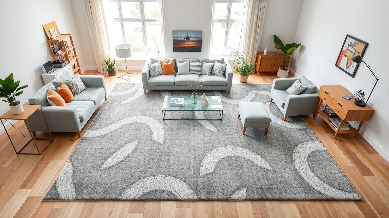 Covor mare de living dimensiune 200x290 cm care ancorează zona de relaxare