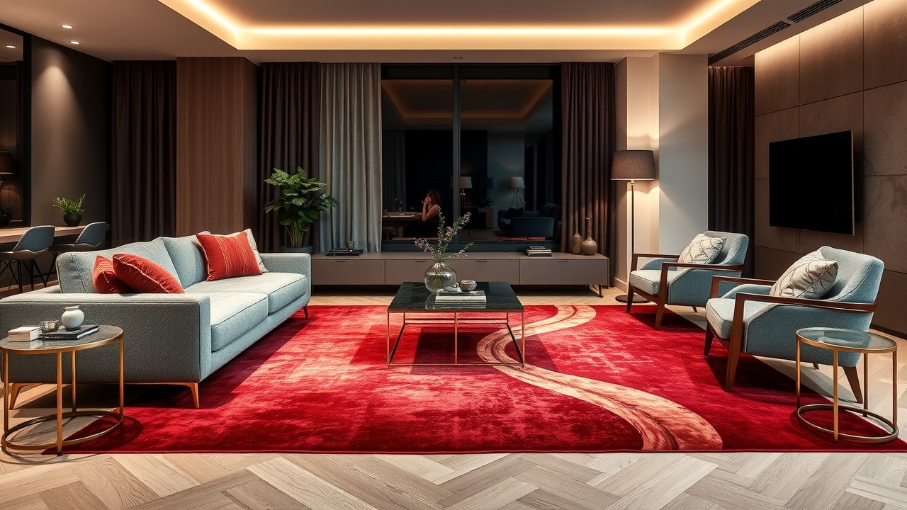 Covor premium 200x300 cm în living contemporan elegant, raport calitate-preț 2026