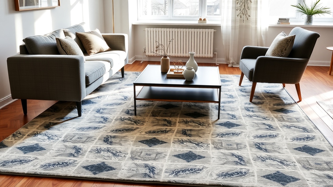 Mobilă poziționată corect pe covor 200x300 cm în living