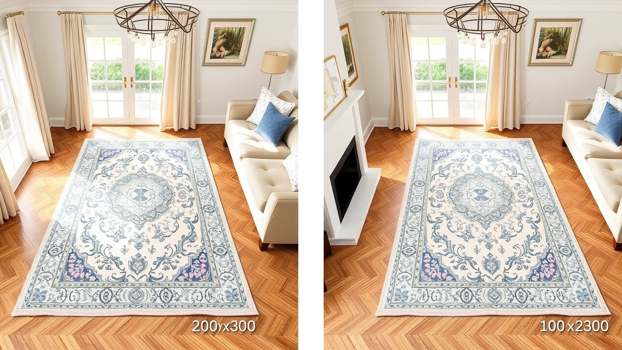 Comparație vizuală covor 200x300 față de dimensiuni mai mici