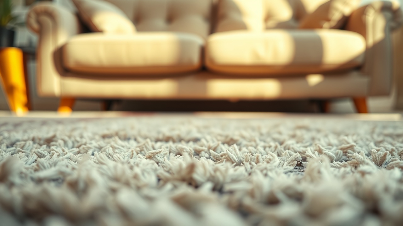 Fibre covor living cu acumulare de praf vizibilă