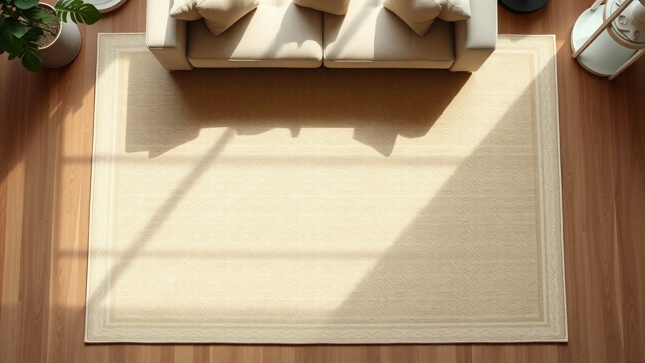 Covor living 200x300 cm văzut de sus, dimensiune reală în sufragerie cu canapea