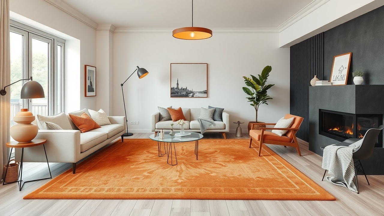 Covor living 200x300 în tendințe 2026, nuanțe terracotta și nisip în interior scandinav